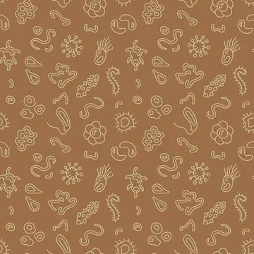 Microorganisms vector Microbiology concept line brown seamless pattern Stockillustratie