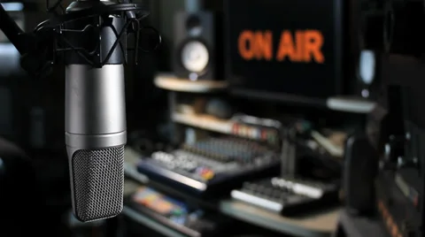 MICROPHONE IN "ON AIR" CONTROL ROOM Stock-Footage 33087068
