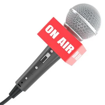 Microphone with ON AIR sign. 3D rendering Illustrazione stock