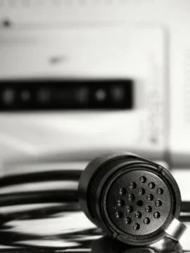 Microphone &amp;amp; recorder in background Stock Photos