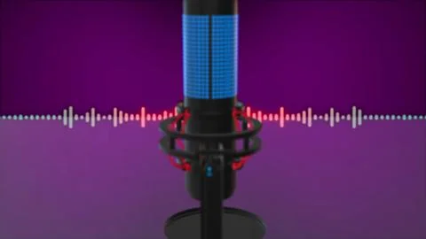 Microphone and abstract wave technology background. Podcast, streaming concept. Stock Illustration