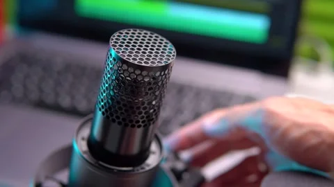 Microphone and computer in the recording studio Stock Footage 252448218