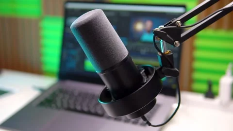 Microphone and computer in the recording studio Stock Footage 252448345
