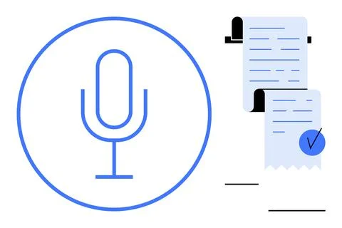 Microphone and Document Icon for Audio Transcription and Documentation Servic Stock Illustration