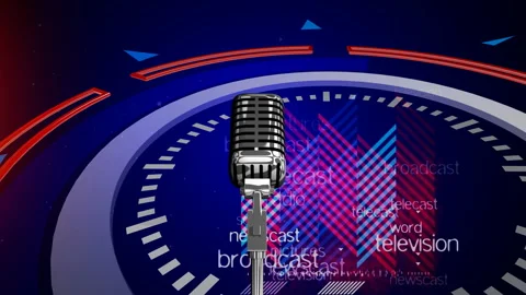 Microphone and Elements of mass media. Headline for mass media Stock Footage 283458239