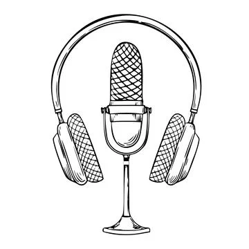 Microphone and Headphone vector illustration. Drawing of earphone and mike Stock Illustration