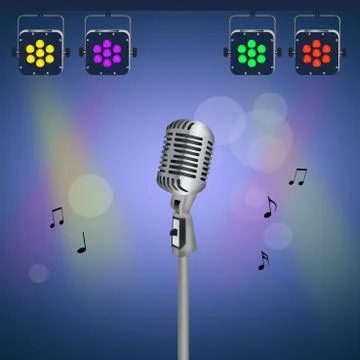 Microphone and lights on stage Stock Illustration
