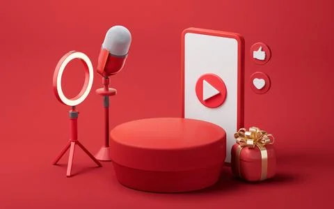 Microphone and live streaming, 3d rendering. Stock Illustration