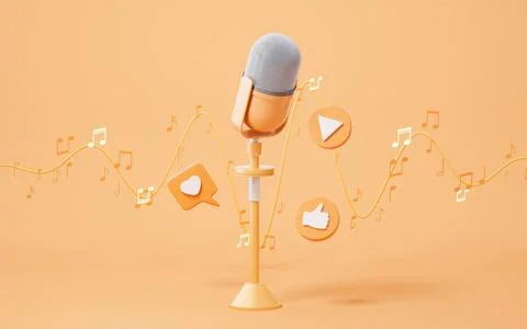Microphone and live streaming, 3d rendering. Stock Illustration
