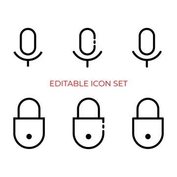 Microphone and lock icon editable set Illustration