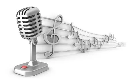 Microphone and musical notes staff set Stock Illustration