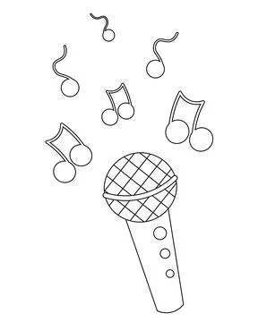 Microphone and note. Draw illustration in black and white Stock Illustration