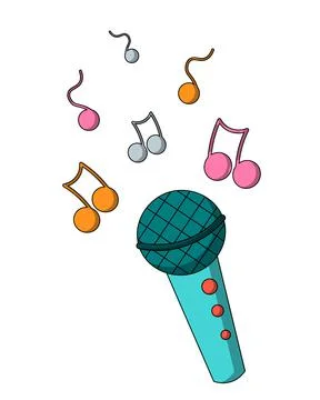Microphone and note. Draw illustration in color Stock Illustration