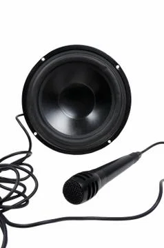 Microphone and a powerful speaker. Stock Photos