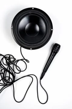 Microphone and a powerful speaker. Stock Photos