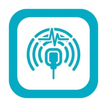 Microphone and pulse wave sound sign in blue frame. Stock Illustration