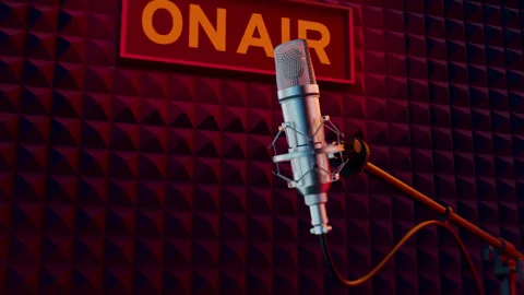 Microphone and Record Studio - On Air Light On Stock Footage 313937698