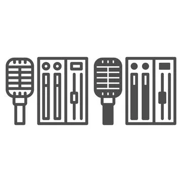 Microphone and sound controller line and solid icon, music concept, mic and 스톡 일러스트