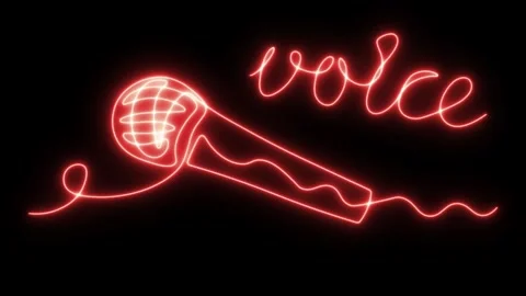 Microphone animation one continuous line draw, logo,neon pink luminous sign Video stock 275570319