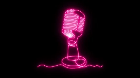 Microphone animation one continuous line draw, logo,neon pink luminous sign Video stock 276207585