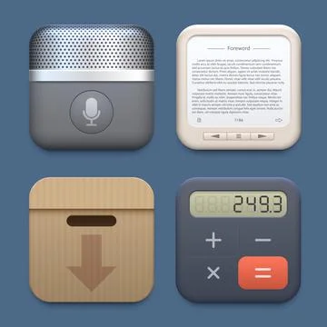 Microphone, archive, book reader and calculator 스톡 일러스트