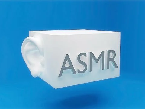 Microphone asmr with ear on blue backdrop Stock Illustration