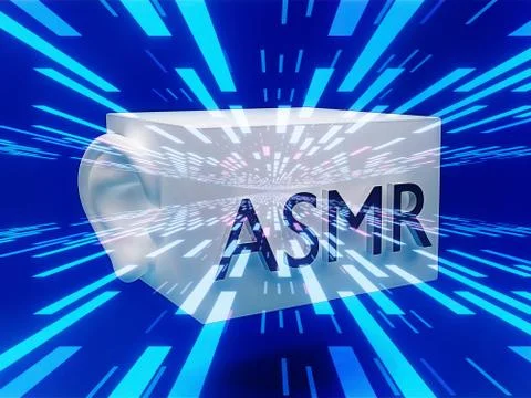Microphone asmr with ear, striped background, autonomous sensory meridian Stock Illustration