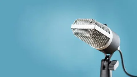 Microphone for audio record or Podcast concept, single microphone on soft b.. Stock Photos