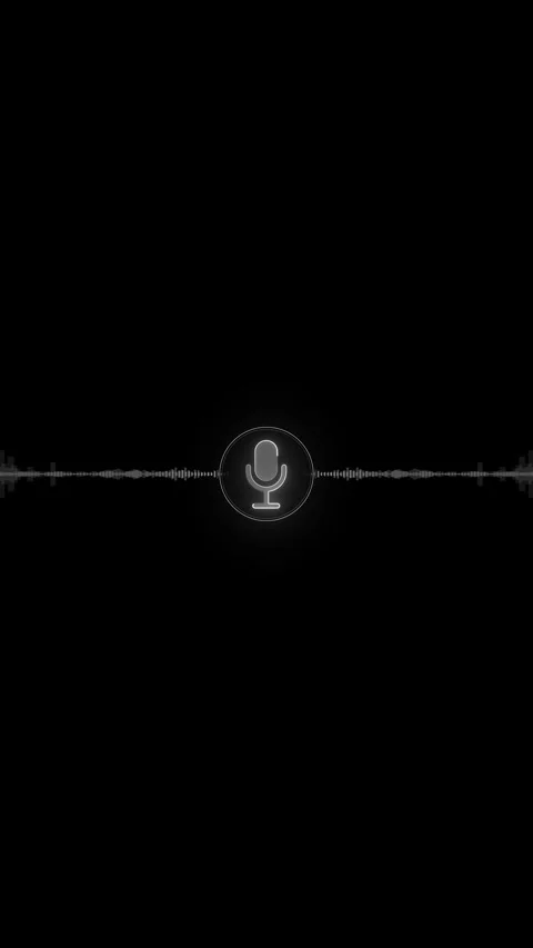 Microphone audio wave glowing white mic icon, black minimal space, horizontal so Stock Footage 340569355