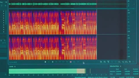 Microphone in the background of a computer with a recording program Stock Footage 176198525
