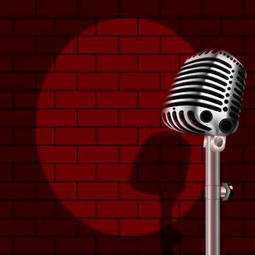Microphone on a background of red brick Stock Illustration
