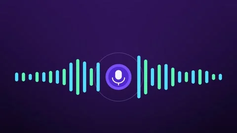 Microphone badge centered in dancing equalizer bars with expanding rings Vídeos de archivo 348702526
