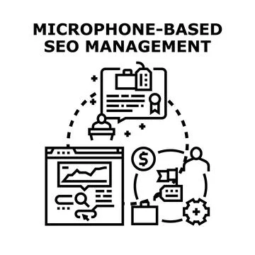 Microphone based seo management optimizing digital marketing processes Stock Illustration