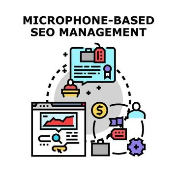 Microphone based seo management optimizing digital marketing processes Stock Illustration