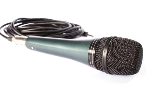 Microphone with black wire isolated on white Stock Photos