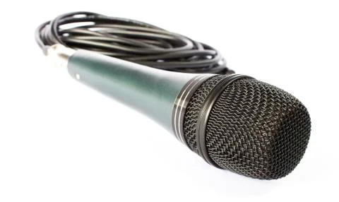 Microphone with black wire isolated on white Stock Photos