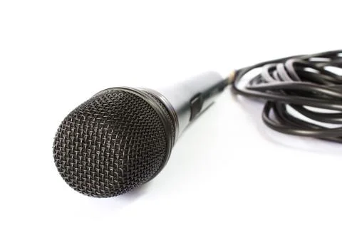 Microphone with black wire isolated on white Stock Photos