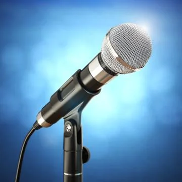 Microphone on the blue abstract background 스톡 일러스트