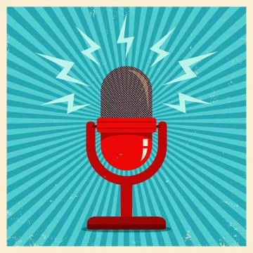 Microphone on blue retro background Stock Illustration