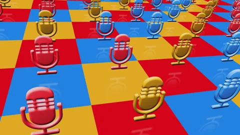 Microphone broadcast multiple 3d symbol loop seamless Stock Footage 347191622