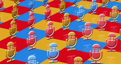 Microphone broadcast multiple 3d symbol loop seamless Stock Footage 347191777