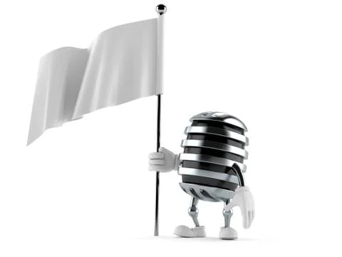 Microphone character holding blank flag Ilustração Stock