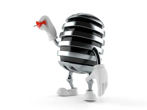 Microphone character holding thumbtack Stock Illustration