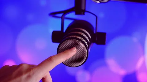 Microphone check audio recording bokeh woman Video stock 144507002