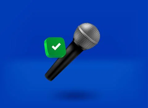 Microphone with checkmark icon. 3d vector illustration Stock Illustration