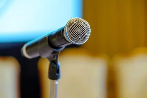 Microphone close up at the conference Stock Photos