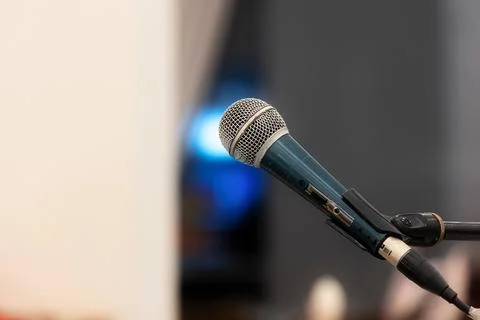 Microphone close-up with copy space, event Stock Photos