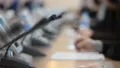 Microphone close-up. Meeting, people, business. HD Footage