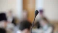 Microphone close-up. Meeting, people, business. HD Footage