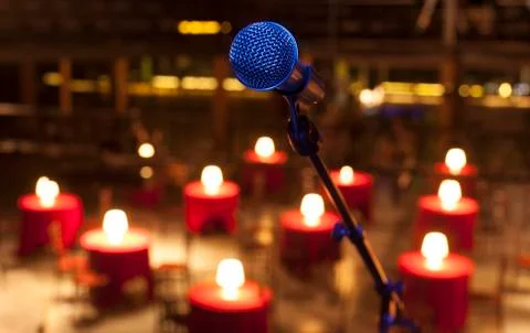 Microphone close-up on stage Stock Photos
